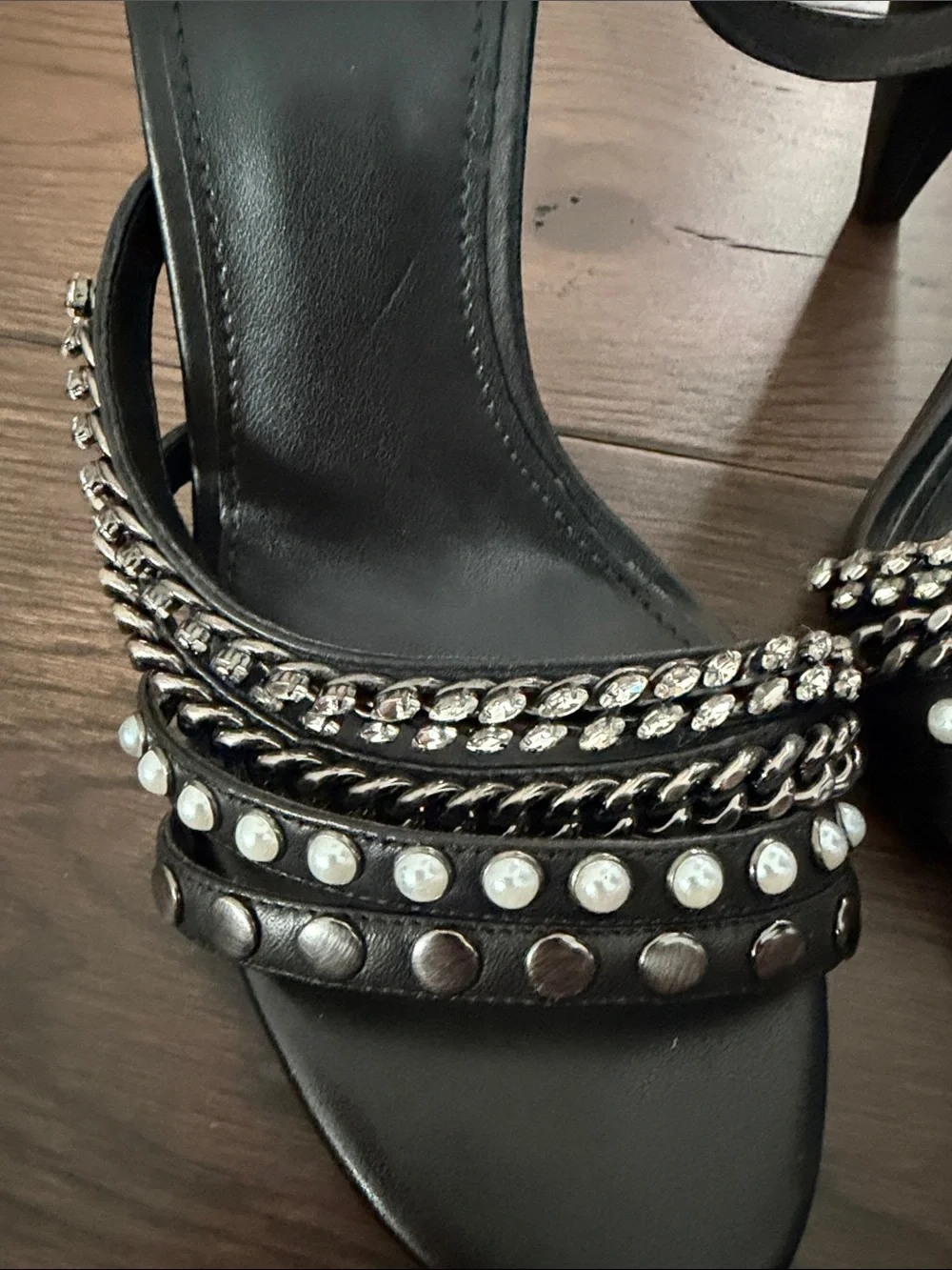 Michael Kors Kimmy Black Studded & Chain Ankle-Strap Heels